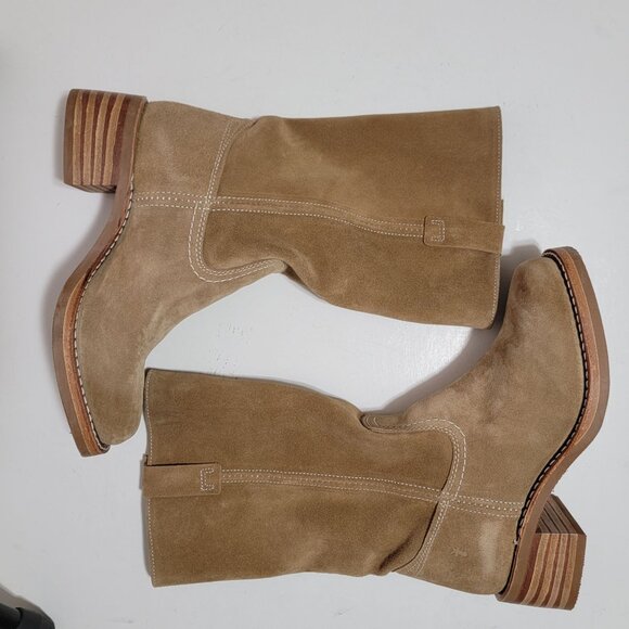 NEW Frye Campus 12R Boots Womens 8.5 Tan Buck Suede Western Barn Contemporary - Picture 3 of 11